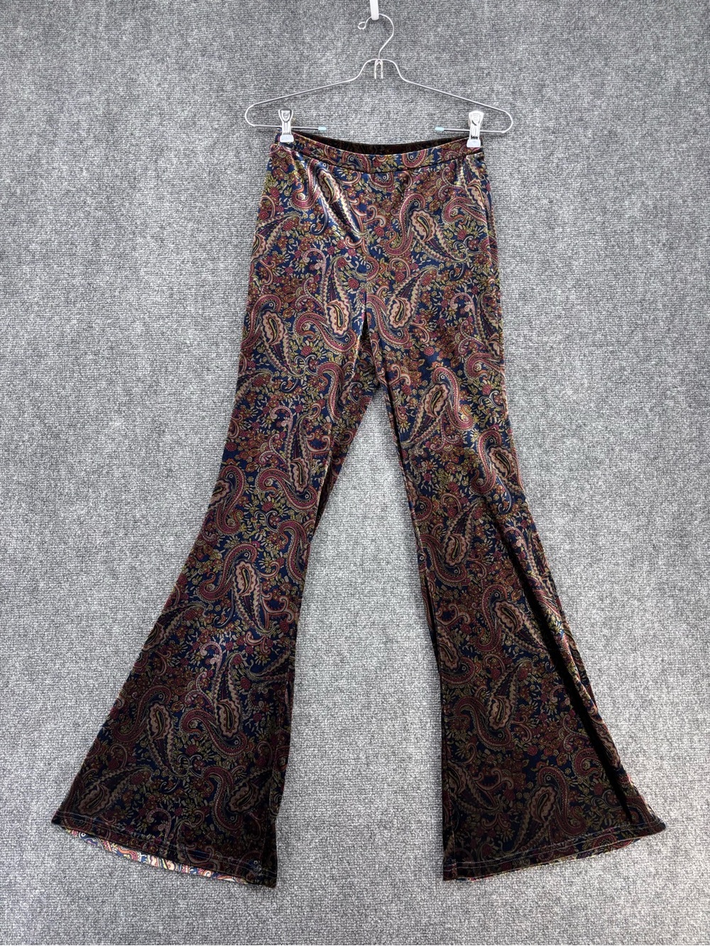 Forever 21 Multicolored Boho Retro Paisley Flared Pull On Velour Pants Women’s S